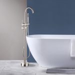 Floor-Mounted Freestanding Bathtub Faucet with Handheld Shower Spray and Reinforced Tripod Base