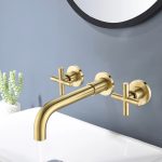 Modern Wall-Mounted 3-Hole Bathroom Faucet (Brushed Gold)