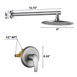 Brushed Nickel Wall-Mounted Rain Shower Set with 9-Inch Round Head & cUPC Valve
