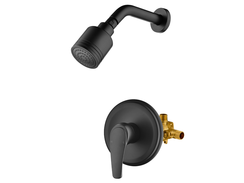 Matte Black Wall-Mounted Shower System Combo Set with Pressure Balance Valve