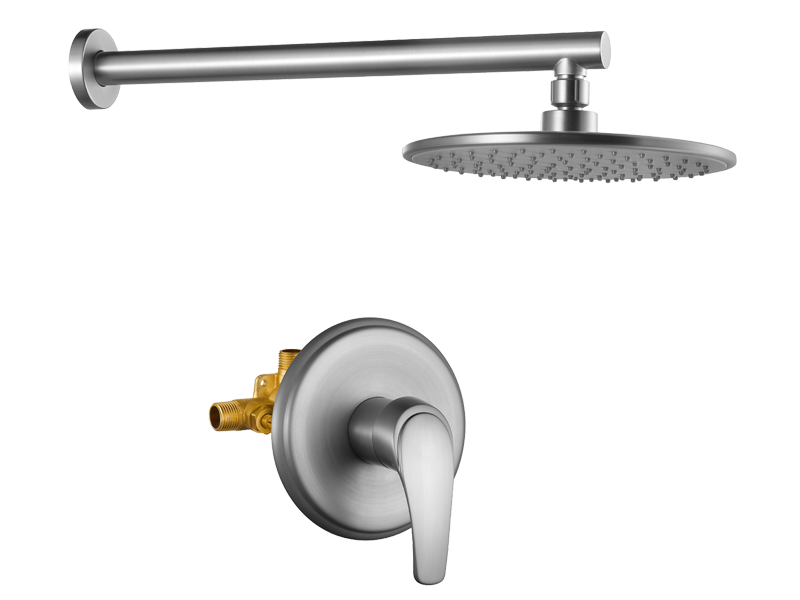Brushed Nickel Wall-Mounted Rain Shower Set with 9-Inch Round Head & cUPC Valve