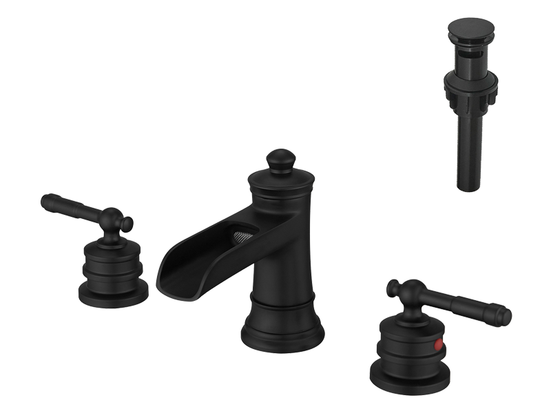 Matte Black Waterfall Widespread 2 Handle Bathroom Faucet