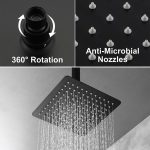 Matte Black Ceiling Mounted Rain Shower System with 10-Inch Square Overhead Spray, Handheld Wand, and Waterfall Tub Spout