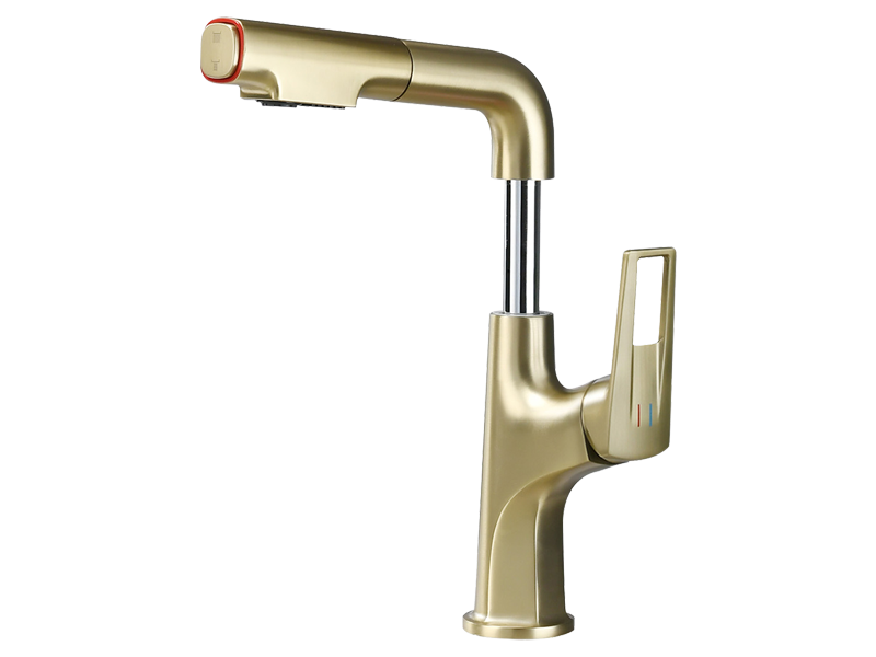 Modern Brushed Gold Pull-Out Bathroom Sink Faucet
