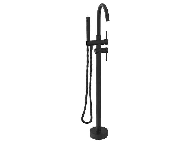Floor-Mounted Freestanding Matte Black Tub Filler with Hand Shower (2-Handle)