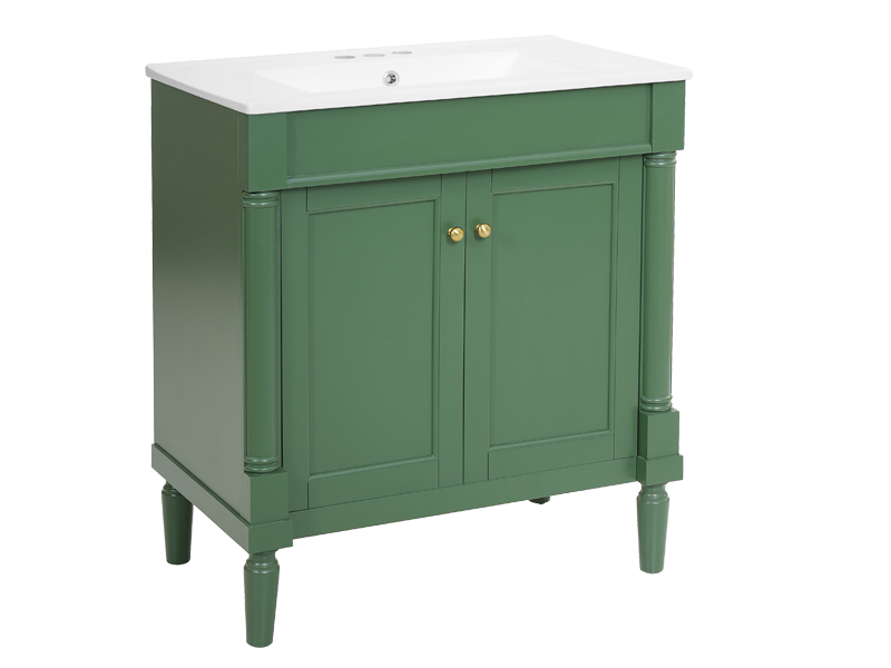 30″ Green Single Bathroom Vanity with Integrated Ceramic Sink