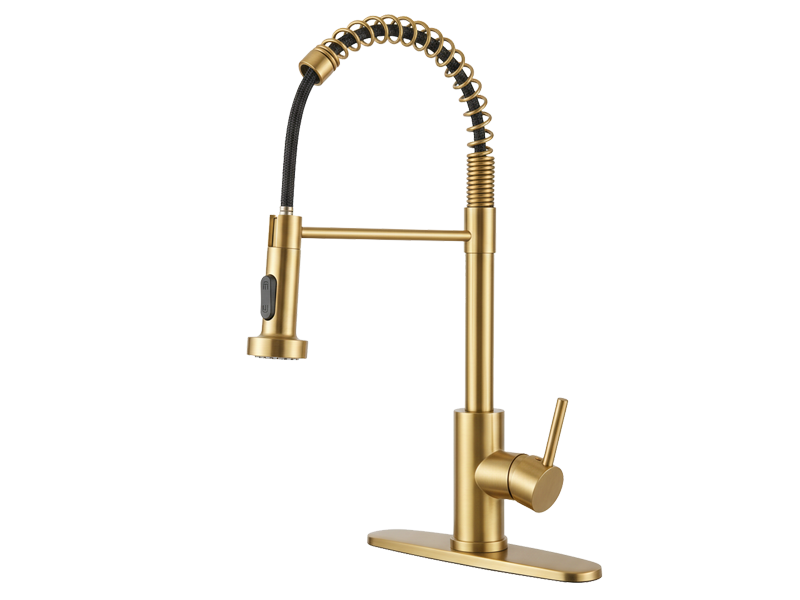 Commercial Single Handle Spring Kitchen Faucet with Pull-Down Sprayer