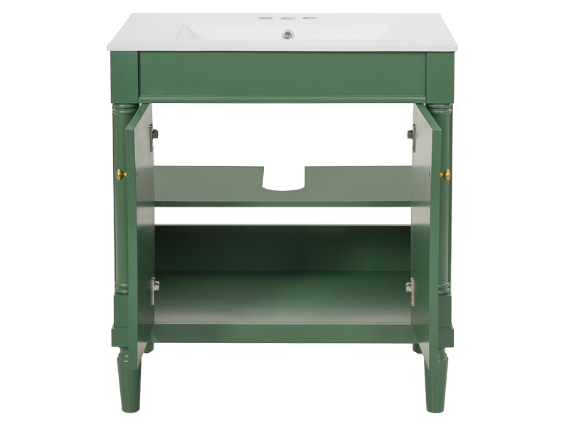 30″ Green Single Bathroom Vanity with Integrated Ceramic Sink