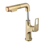 Modern Brushed Gold Pull-Out Bathroom Sink Faucet