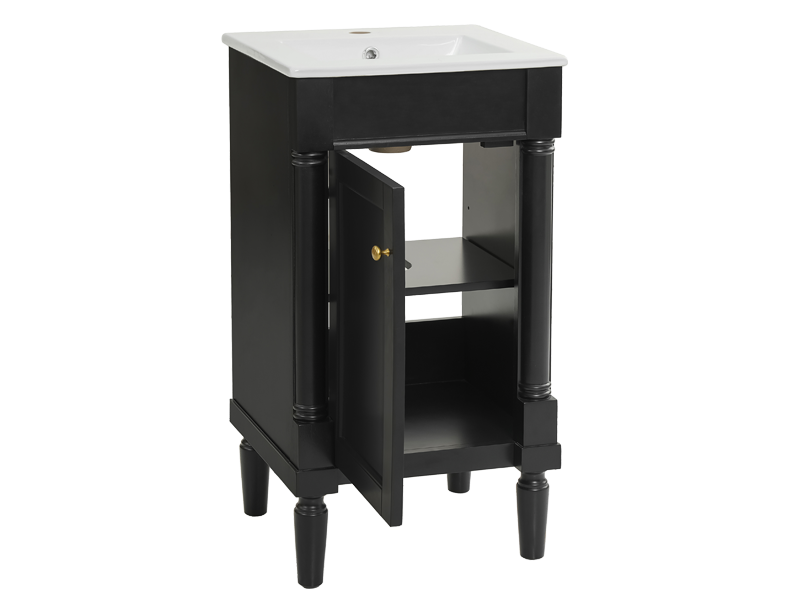 18″ Black Single Bathroom Vanity with Integrated Ceramic Sink