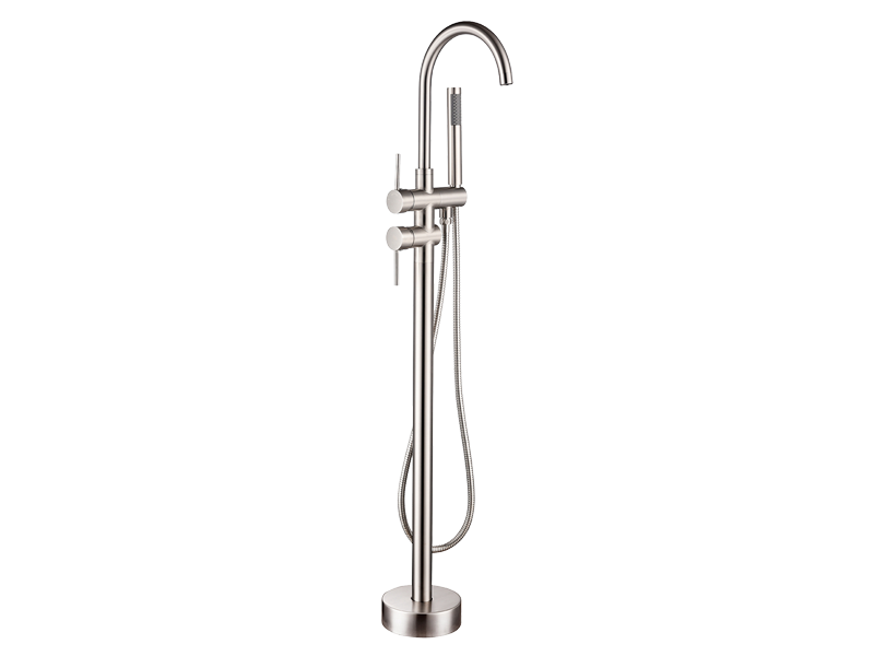 Floor-Mounted Freestanding Brushed Nickel Tub and Shower Faucet (2-Handle)