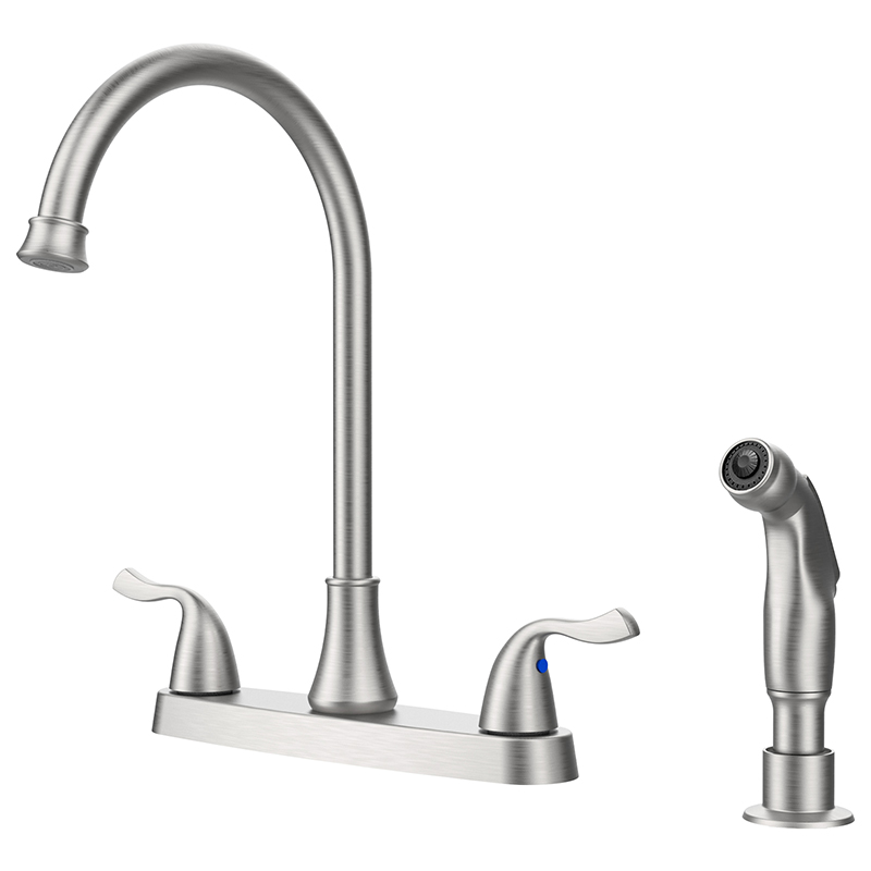 Two-Handle Brushed Nickel Kitchen Bar Faucet with Side Sprayer