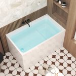 Modern Japanese-Style Deep Soaking Freestanding Acrylic Bathtub with Built-in Seat
