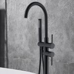 Floor-Mounted Freestanding Matte Black Tub Filler with Hand Shower (2-Handle)