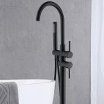 Floor-Mounted Freestanding Matte Black Tub Filler with Hand Shower (2-Handle)