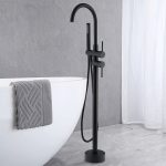 Floor-Mounted Freestanding Matte Black Tub Filler with Hand Shower (2-Handle)