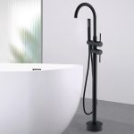 Floor-Mounted Freestanding Matte Black Tub Filler with Hand Shower (2-Handle)