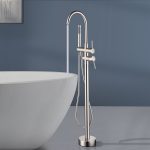 Floor-Mounted Freestanding Brushed Nickel Tub and Shower Faucet (2-Handle)