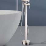Floor-Mounted Freestanding Brushed Nickel Tub and Shower Faucet (2-Handle)