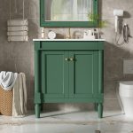 30″ Green Single Bathroom Vanity with Integrated Ceramic Sink