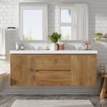 60″ Modern Floating Double Bathroom Vanity with Integrated SMC Sink