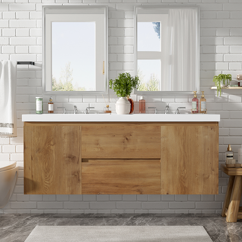 60″ Modern Floating Double Bathroom Vanity with Integrated SMC Sink