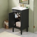 18″ Black Single Bathroom Vanity with Integrated Ceramic Sink