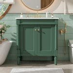 30″ Green Single Bathroom Vanity with Integrated Ceramic Sink
