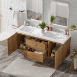 60″ Modern Floating Double Bathroom Vanity with Integrated SMC Sink