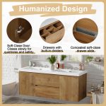 60″ Modern Floating Double Bathroom Vanity with Integrated SMC Sink