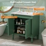 30″ Green Single Bathroom Vanity with Integrated Ceramic Sink