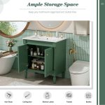 30″ Green Single Bathroom Vanity with Integrated Ceramic Sink