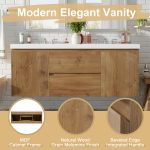 60″ Modern Floating Double Bathroom Vanity with Integrated SMC Sink