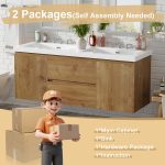 60″ Modern Floating Double Bathroom Vanity with Integrated SMC Sink