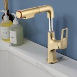 Modern Brushed Gold Pull-Out Bathroom Sink Faucet