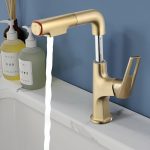 Modern Brushed Gold Pull-Out Bathroom Sink Faucet