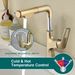 Modern Brushed Gold Pull-Out Bathroom Sink Faucet