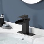 Single-Handle Matte Black Waterfall Bathroom Sink Faucet