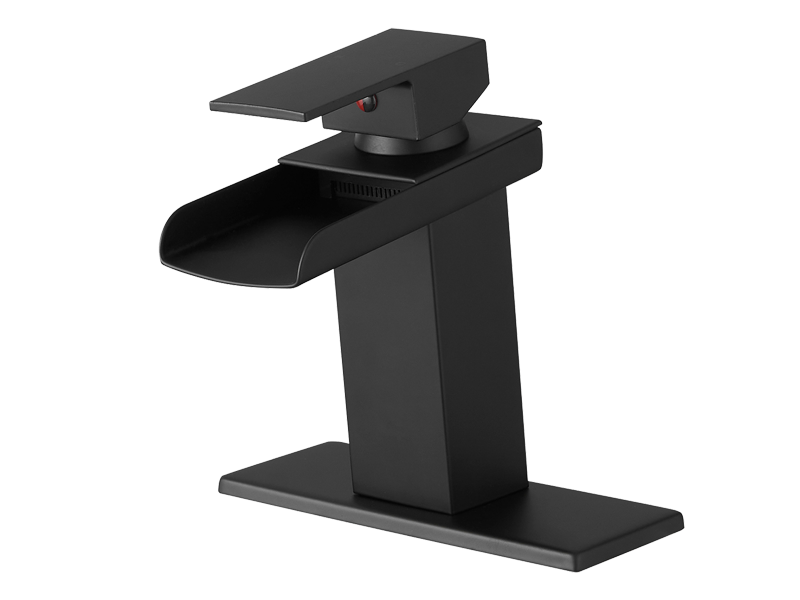 Single-Handle Matte Black Waterfall Bathroom Sink Faucet