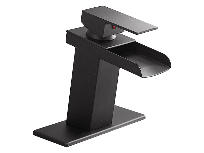 Single-Handle Matte Black Waterfall Bathroom Sink Faucet