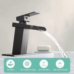 Single-Handle Matte Black Waterfall Bathroom Sink Faucet