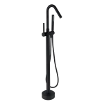 Matte Black Freestanding Tub Filler with Hand Shower, Single Handle Floor Mount Tub Faucet