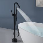 Matte Black Freestanding Tub Filler with Hand Shower, Single Handle Floor Mount Tub Faucet