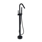 Matte Black Freestanding Tub Filler with Hand Shower, Single Handle Floor Mount Tub Faucet