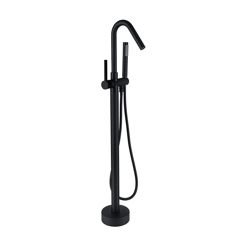 Matte Black Freestanding Tub Filler with Hand Shower, Single Handle Floor Mount Tub Faucet
